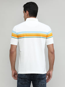 Snow White Pique Cotton Lycra Stripes Polo T-shirt