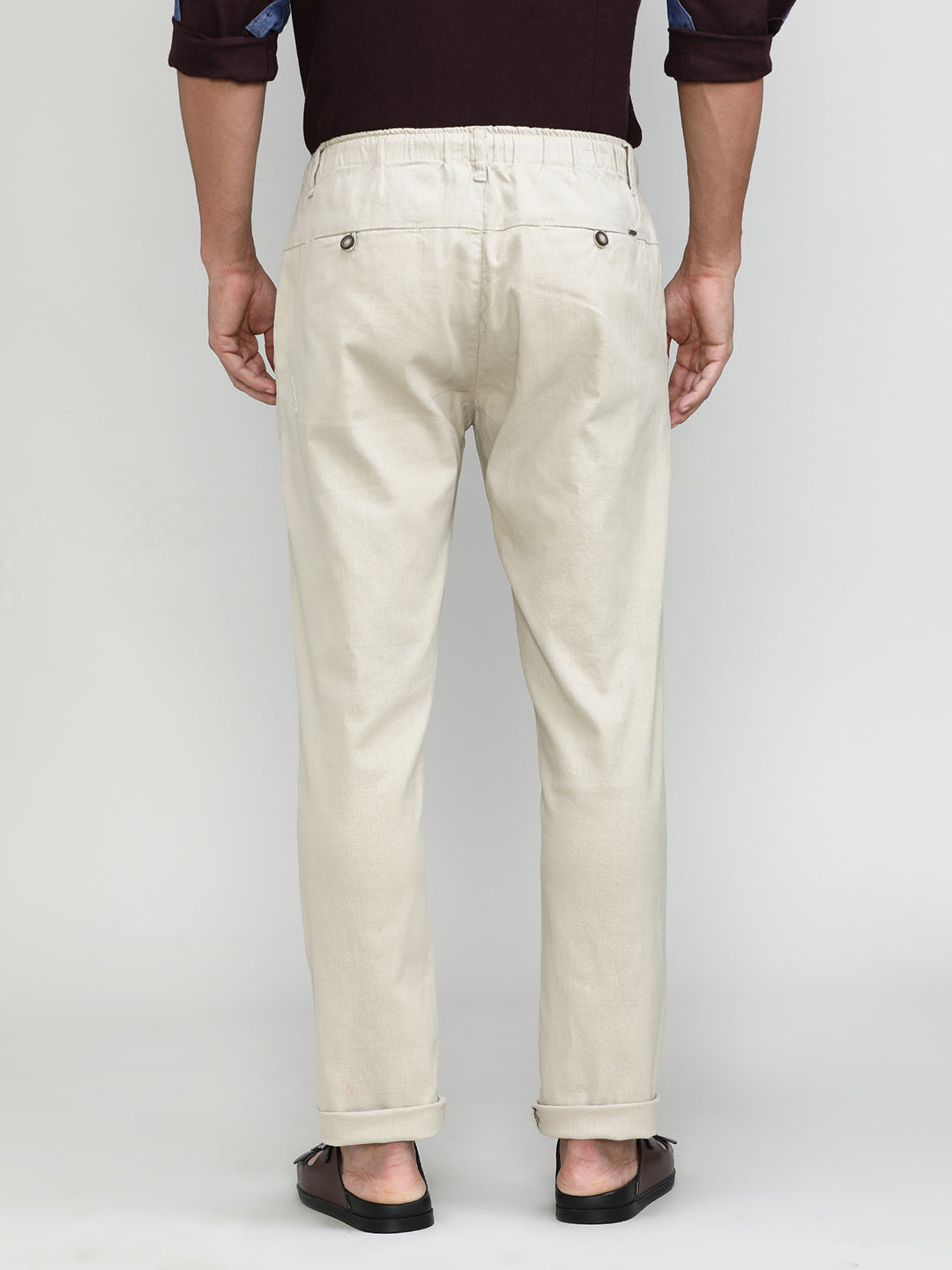 Sand Cotton Travel Trousers Slim Tapered Fit