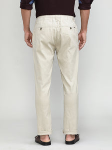Sand Cotton Travel Trousers Slim Tapered Fit