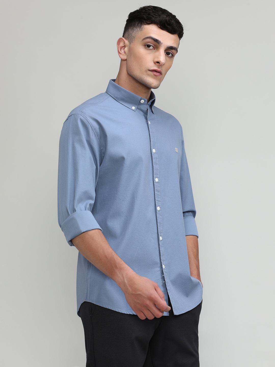 Carbon Blue Slim Fit Premium Cotton Lycra Solid Shirt -SS25