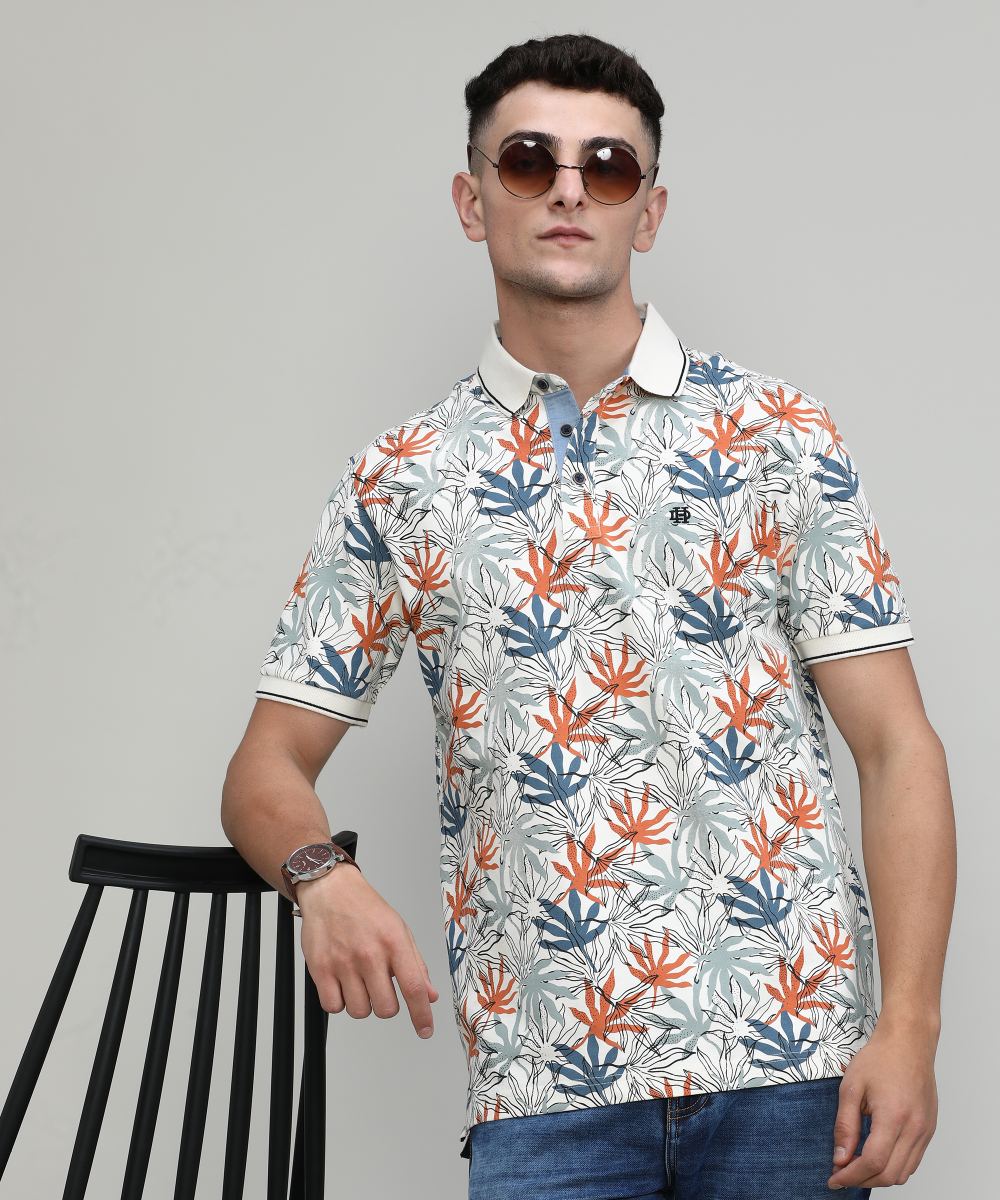 Sunflower Pique Cotton Lycra Printed Polo T-shirt