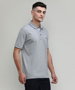 Silver Cloud Pique Cotton Lycra Solid Polo T-shirt