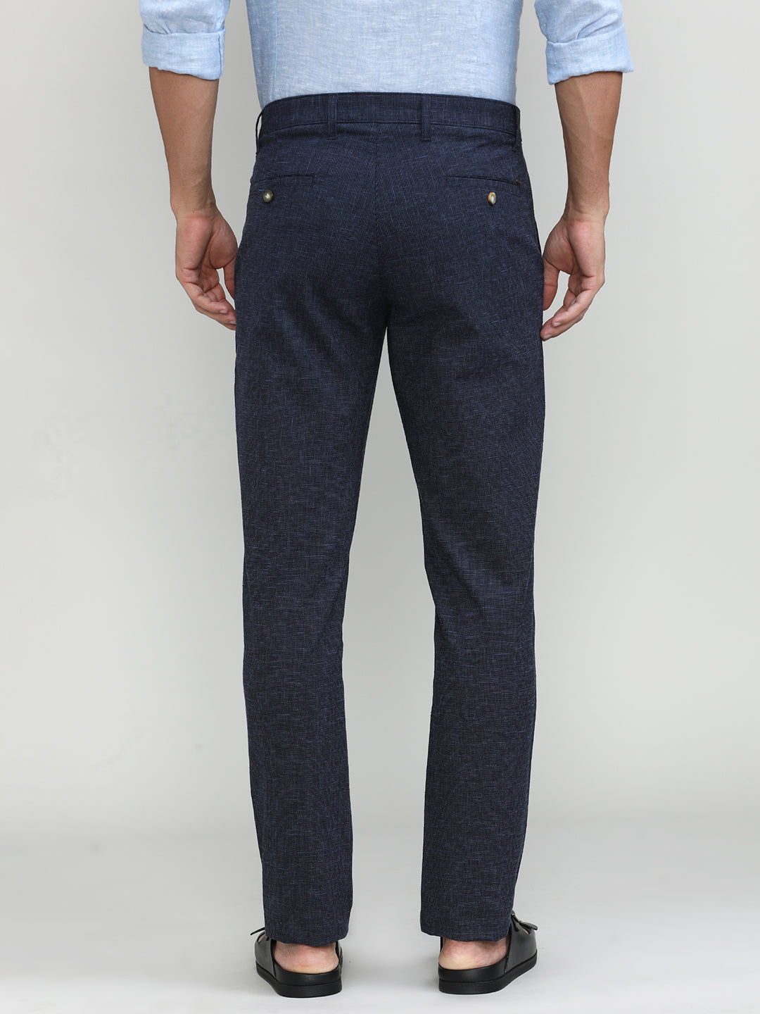 Eclipse Blue Cotton Trousers Slim Tapered Fit