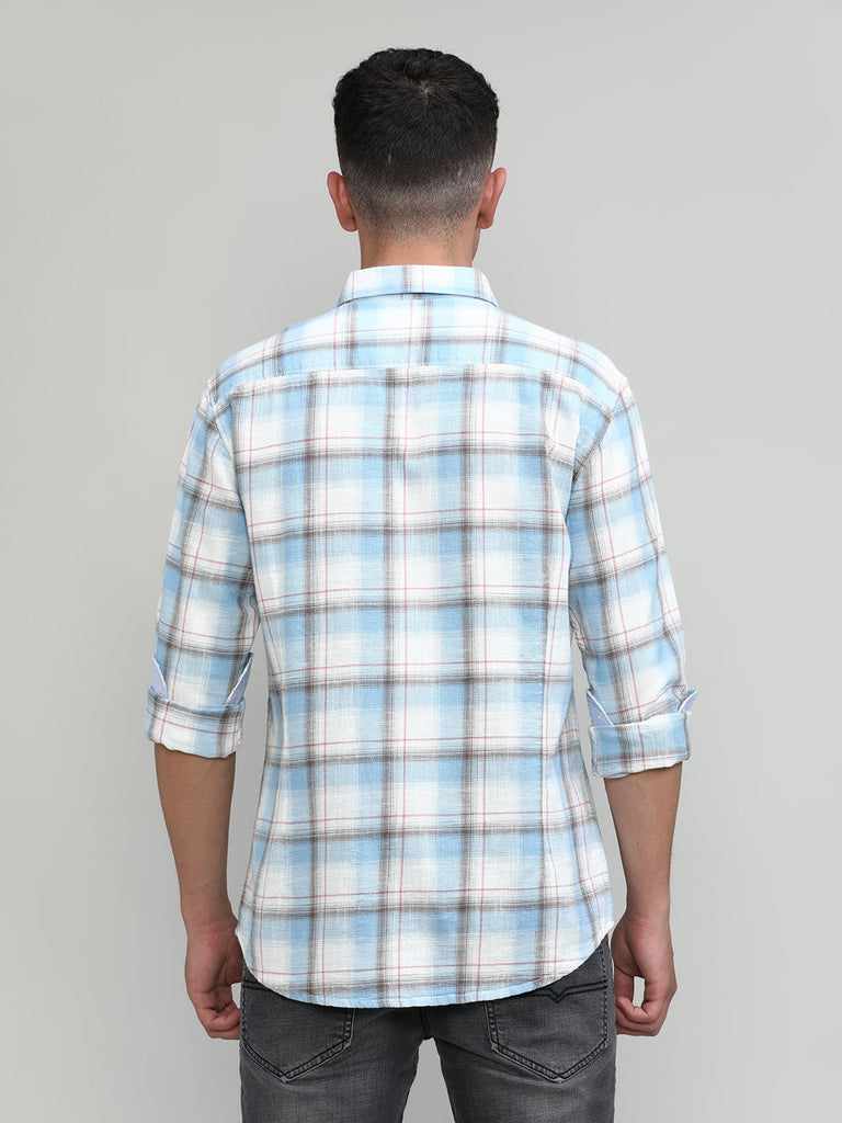 Sky Slim Fit Premuim Cotton Button Down Collar Checks Shirt