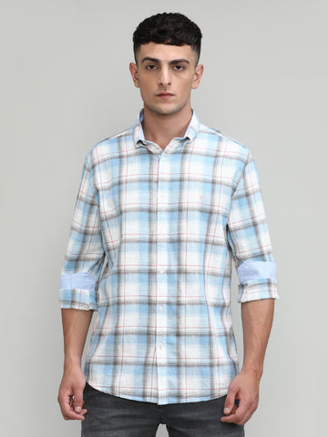 Sky Slim Fit Premuim Cotton Button Down Collar Checks Shirt