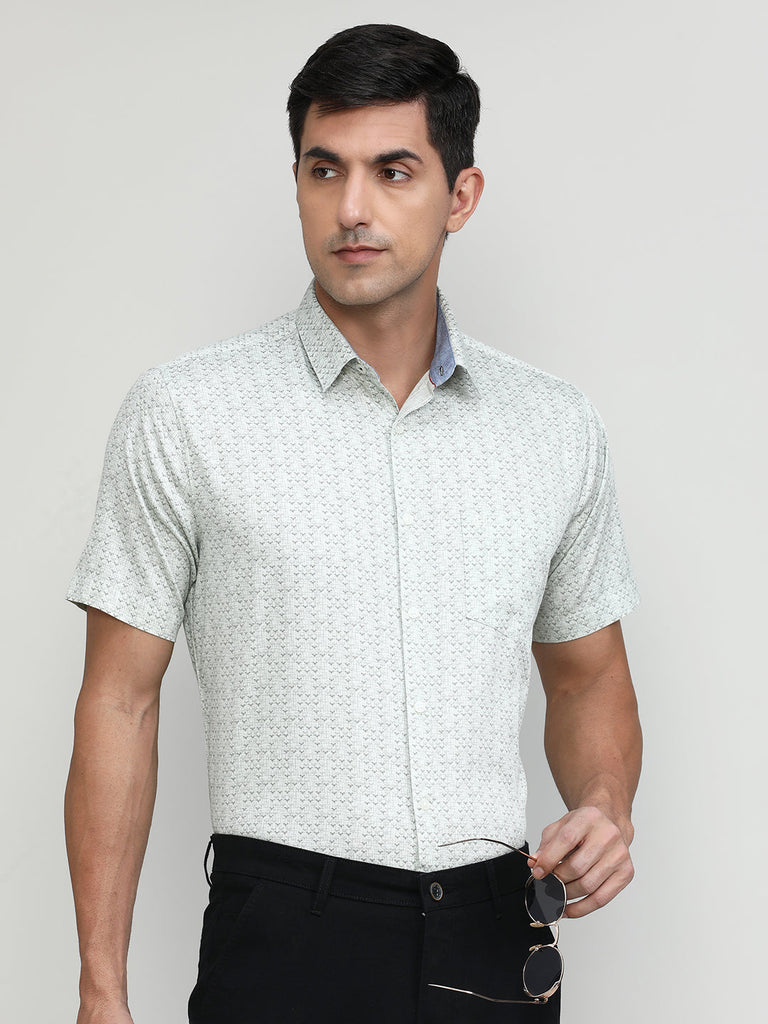 Light Olive Slim Fit Premium Cotton Printed Shirt With Pocket