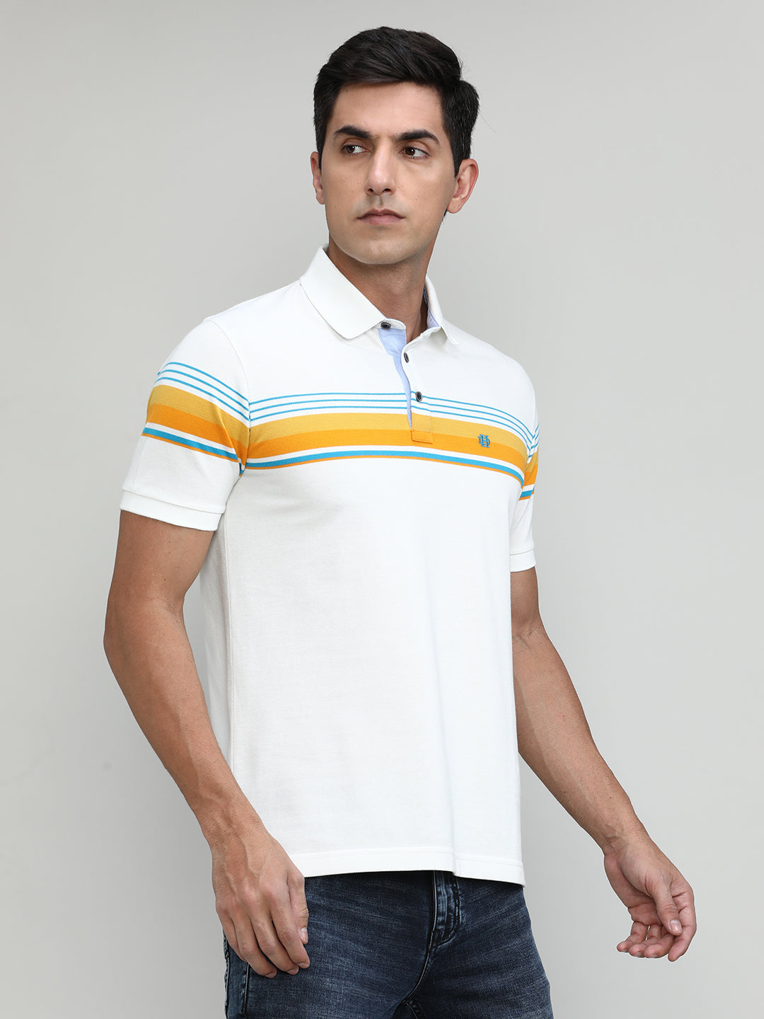 Snow White Pique Cotton Lycra Stripes Polo T-shirt
