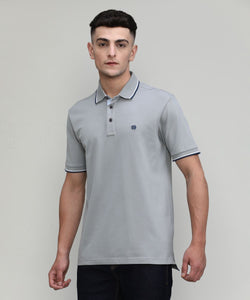 Silver Cloud Pique Cotton Lycra Solid Polo T-shirt