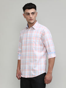 Pink Shade Slim Fit Premuim Cotton Checks Shirt With Regular Pocket-SS25