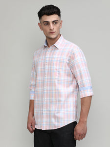 Pink Shade Slim Fit Premuim Cotton Checks Shirt With Regular Pocket