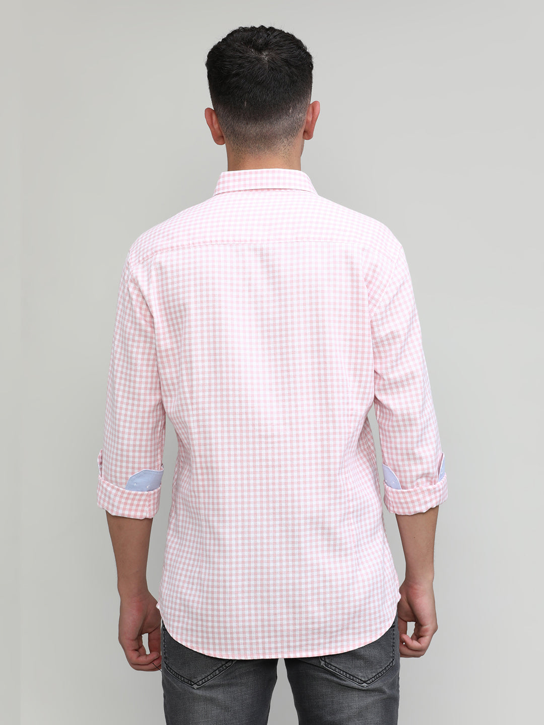 Pink Slim Fit Premuim Cotton Button Down Collar Checks Shirt -SS25