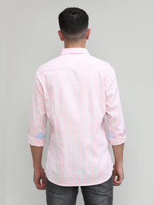Pink Slim Fit Premuim Cotton Button Down Collar Checks Shirt -SS25