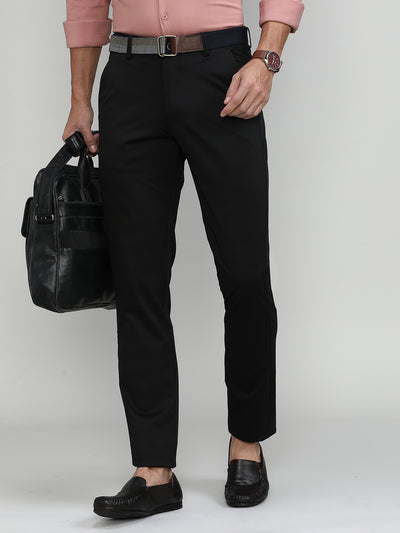 Black Cotton Trousers Slim Tapered Fit