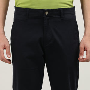 Navy Cotton Trousers-Slim Tapered Fit