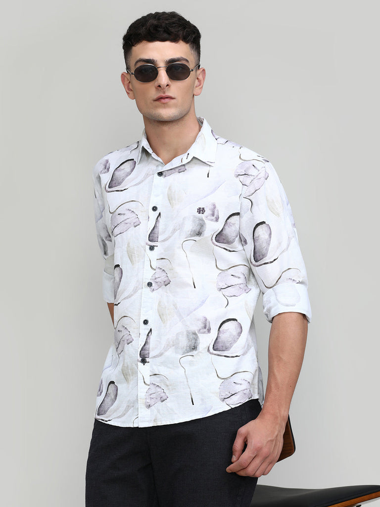 Lilac Slim Fit Premium Cotton Printed Shirt