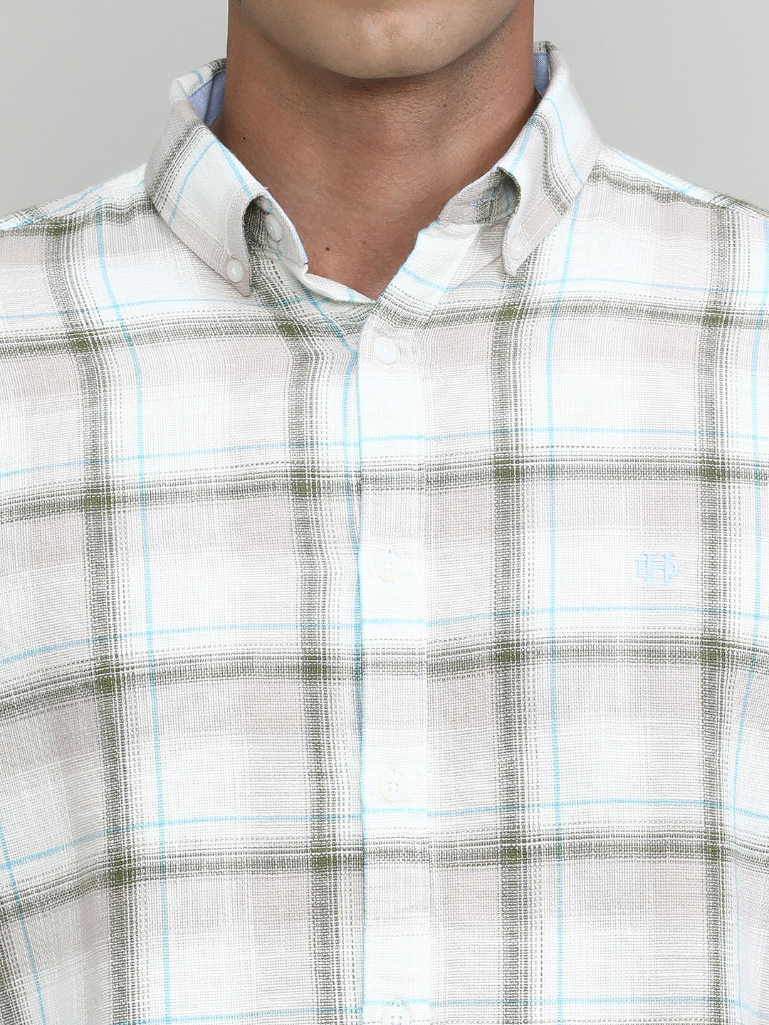 Beige Slim Fit Premuim Cotton Checks Shirt With Button Down Collar