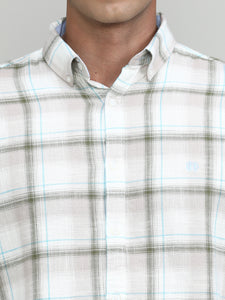 Beige Slim Fit Premuim Cotton Checks Shirt With Button Down Collar