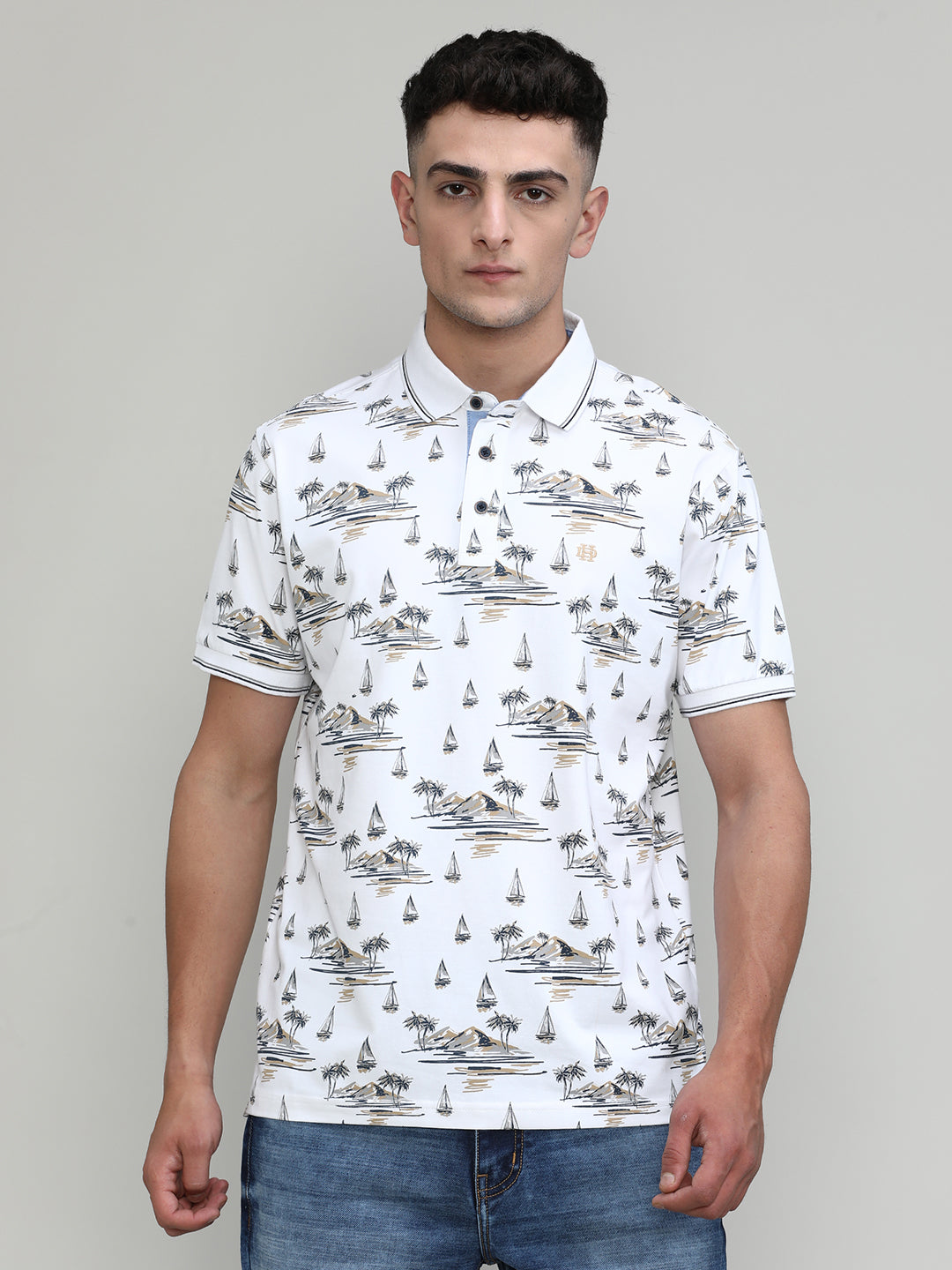 Sea Salt Jersey Cotton Lycra Printed Polo T-shirt