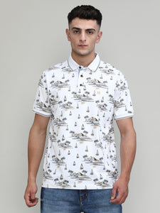 Sea Salt Jersey Cotton Lycra Printed Polo T-shirt