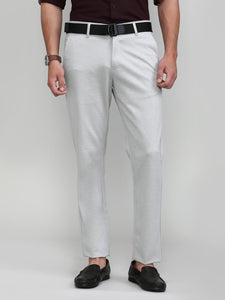 Light Grey Cotton Trousers Slim Tapered Fit