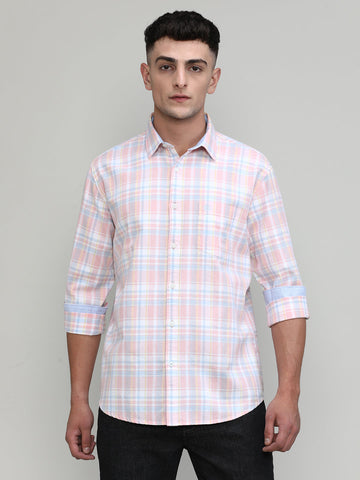 Pink Shade Slim Fit Premuim Cotton Checks Shirt With Regular Pocket