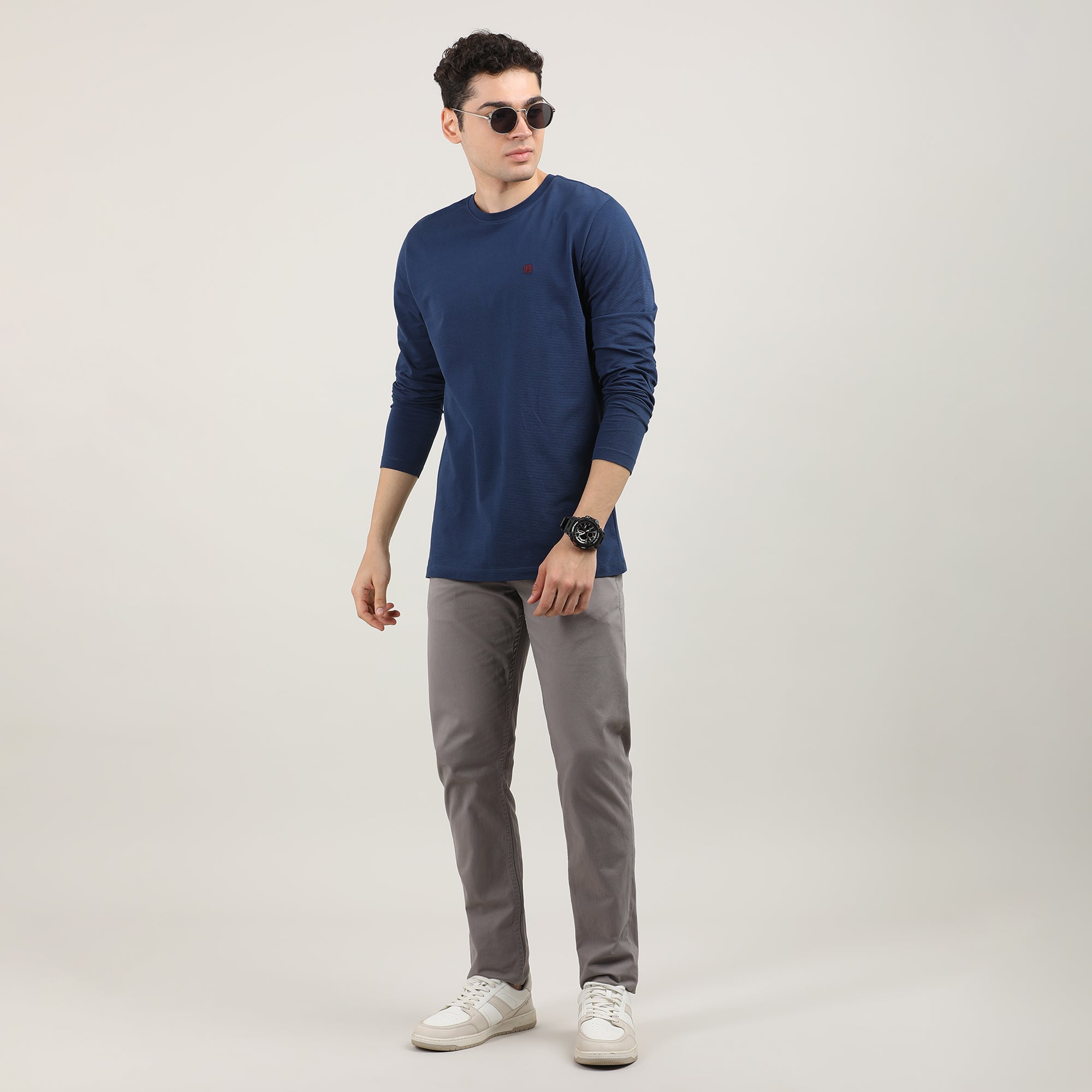 Indigo, Cord Lycra, Round Neck, Full Sleeves, Solid, Sweatshirt