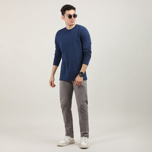 Indigo, Cord Lycra, Round Neck, Full Sleeves, Solid, Sweatshirt