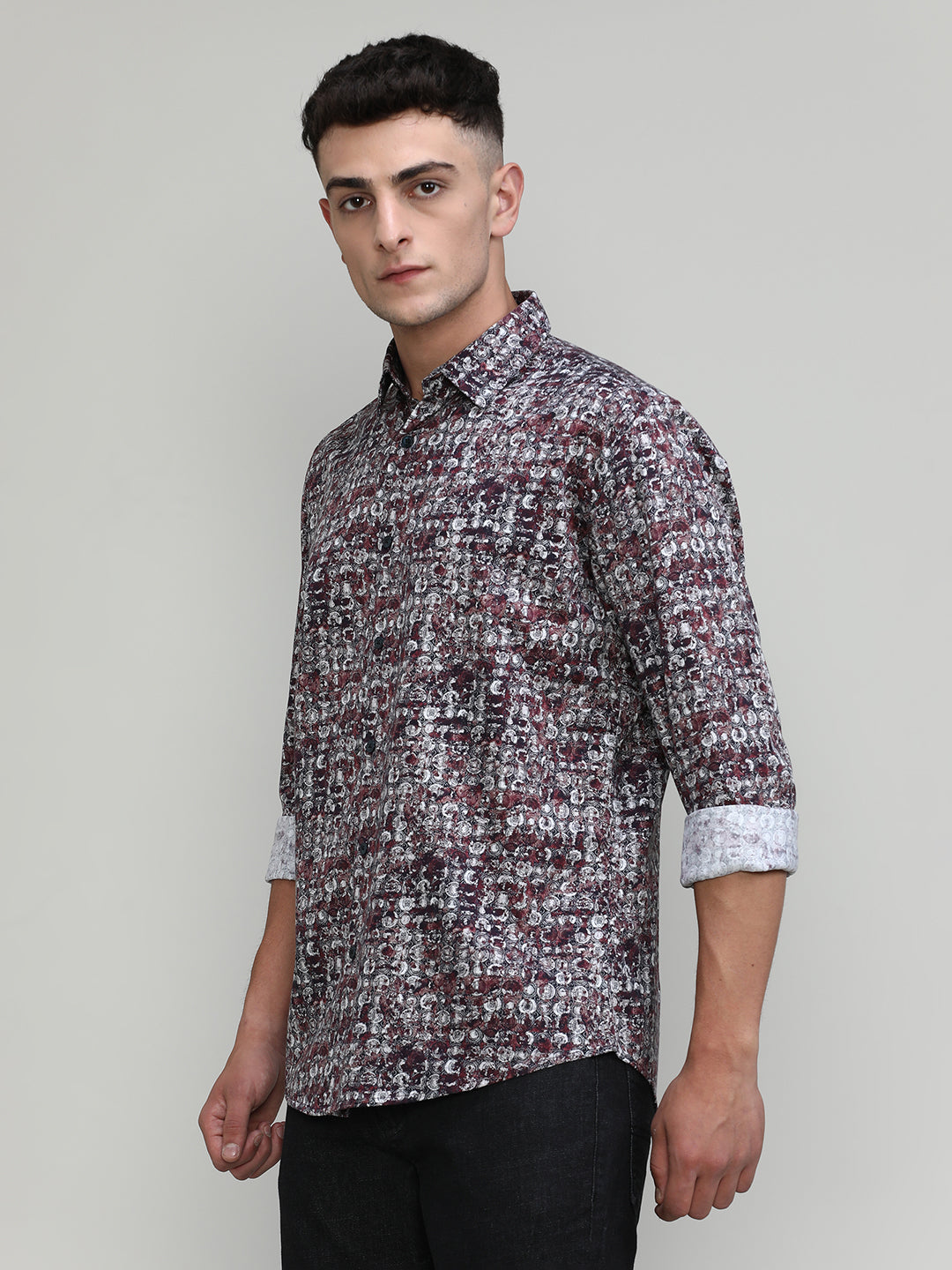 Exclusive Purple Collection Dry Berry Slim Fit Printed Premium Cotton Shirt