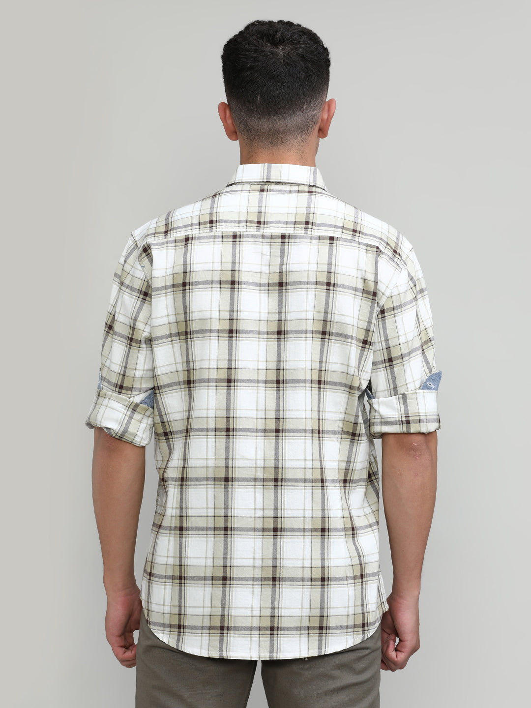 Fawn Shade Slim Fit Premuim Cotton Checks Shirt With Regular Pocket-SS25