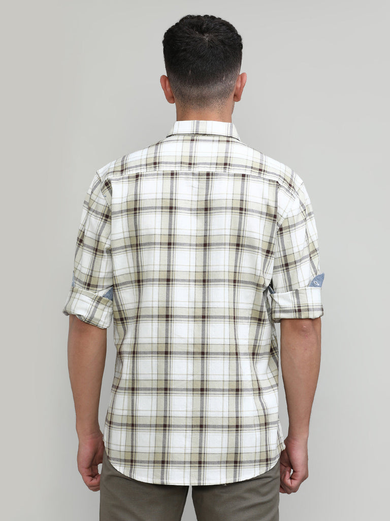 Fawn Shade Slim Fit Premuim Cotton Checks Shirt With Regular Pocket