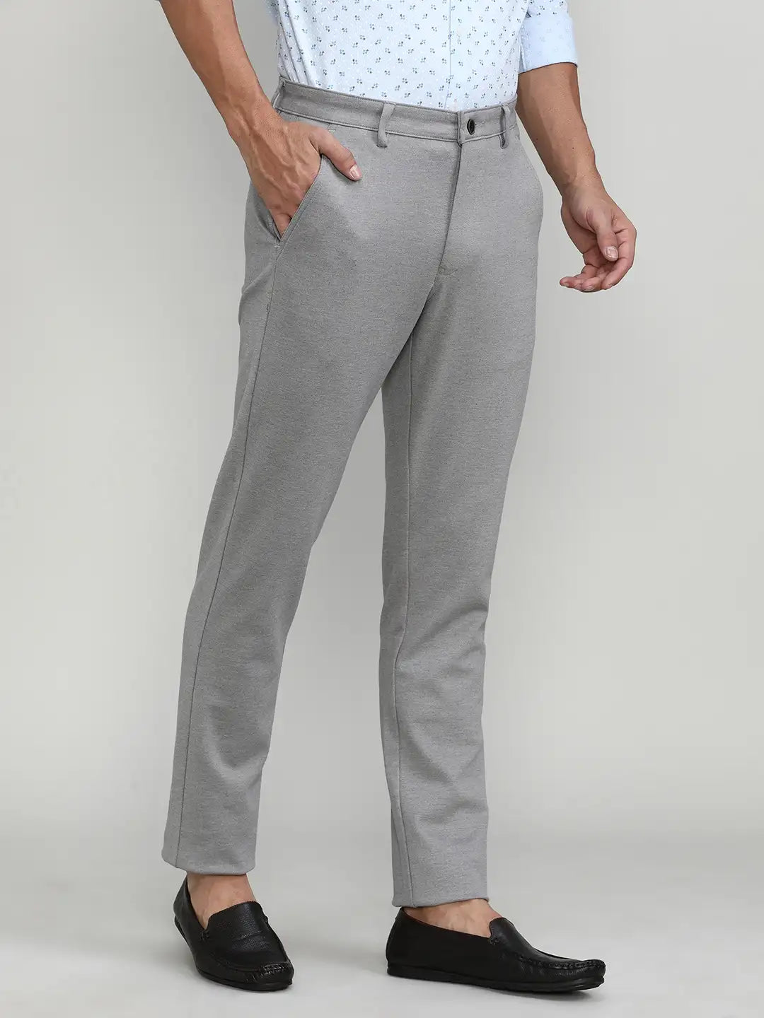 Grey Cotton Trousers Slim Tapered Fit