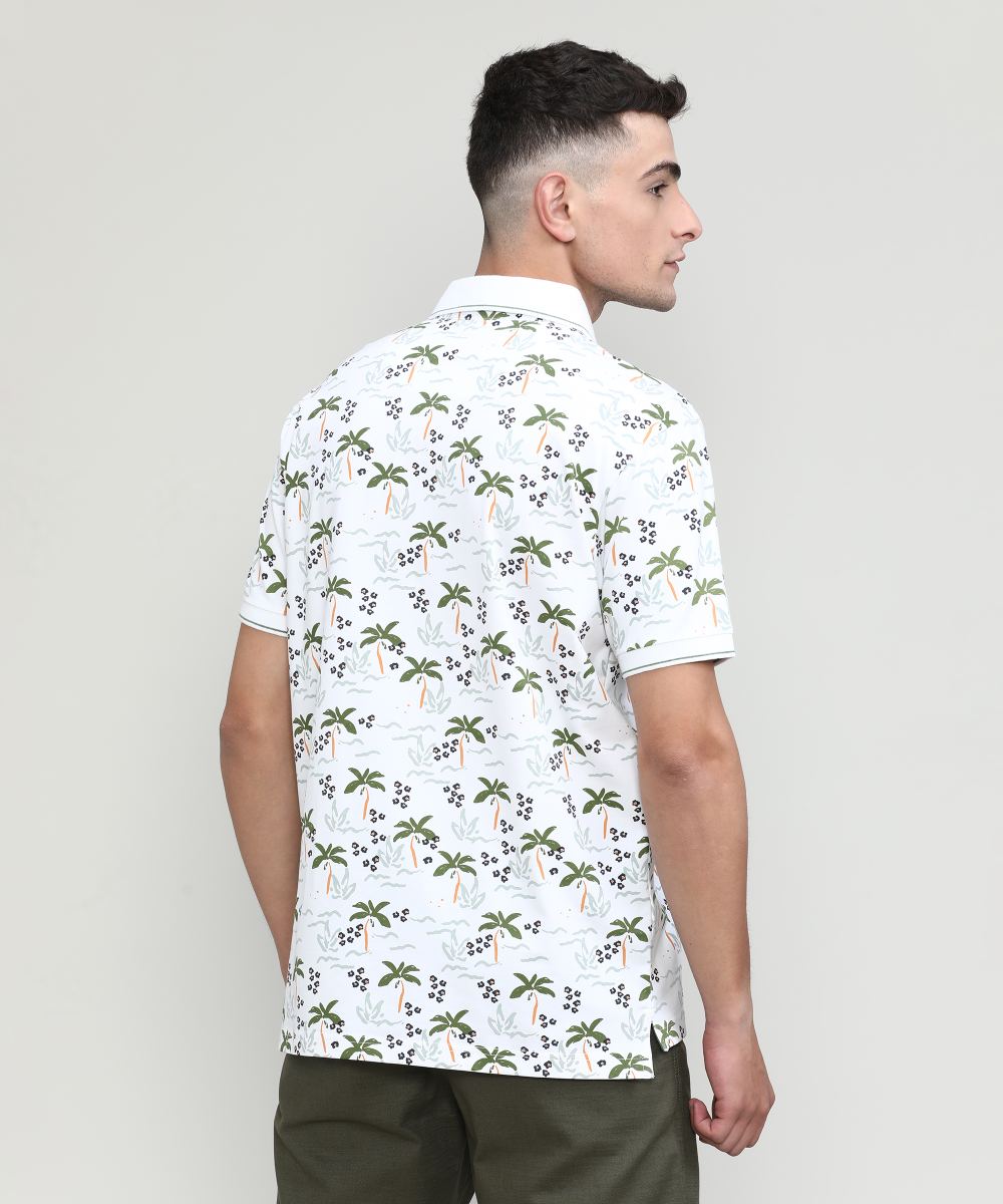 Palm Green Jersey Cotton Lycra Printed Polo T-shirt