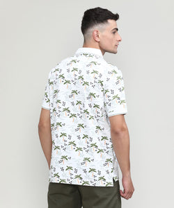 Palm Green Jersey Cotton Lycra Printed Polo T-shirt