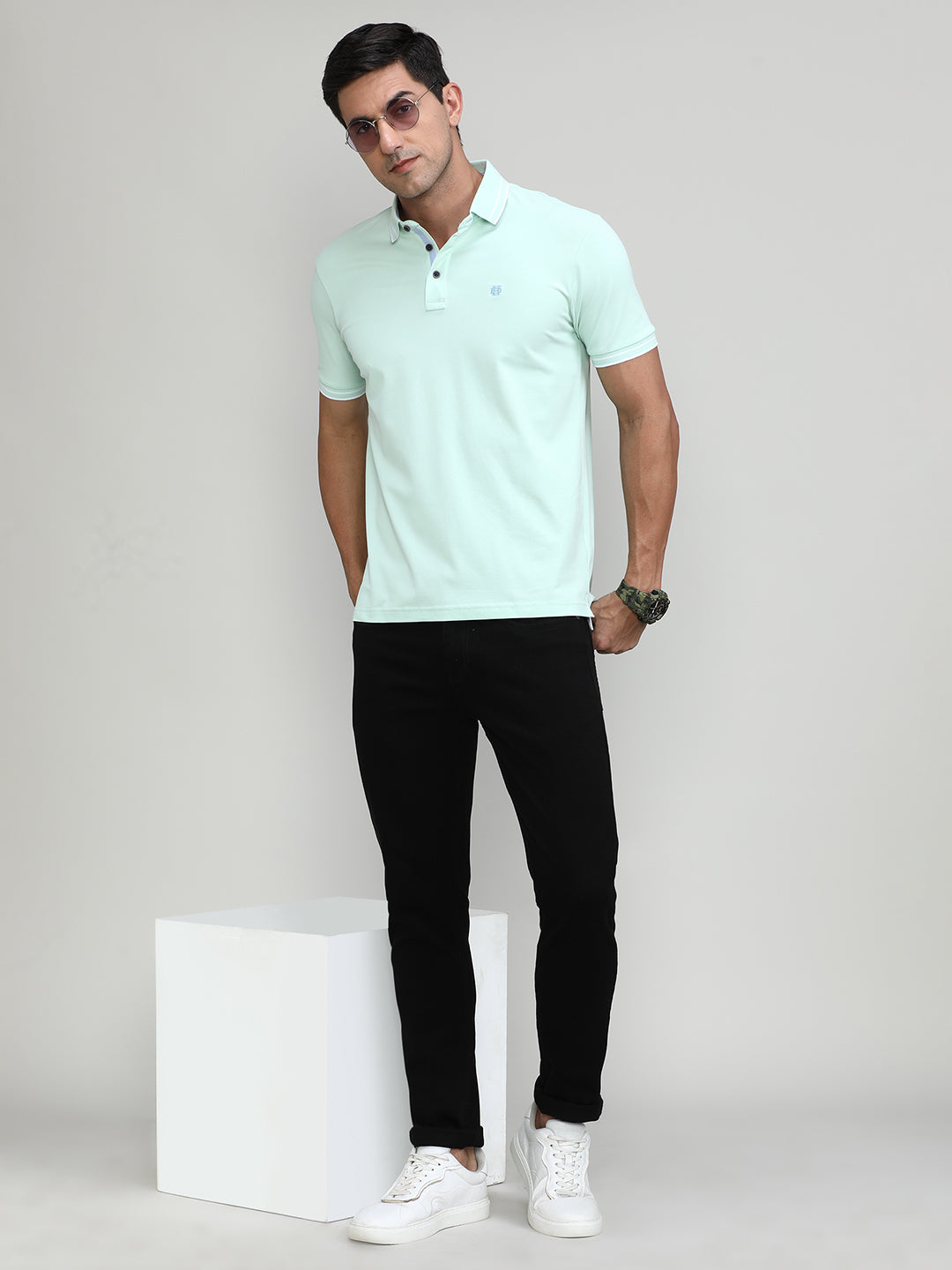 Misty Jade Pique Cotton Lycra Solid Polo T-shirt