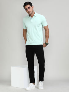 Misty Jade Pique Cotton Lycra Solid Polo T-shirt