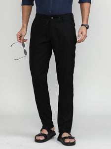 Black Cotton Travel Trousers Regular Fit