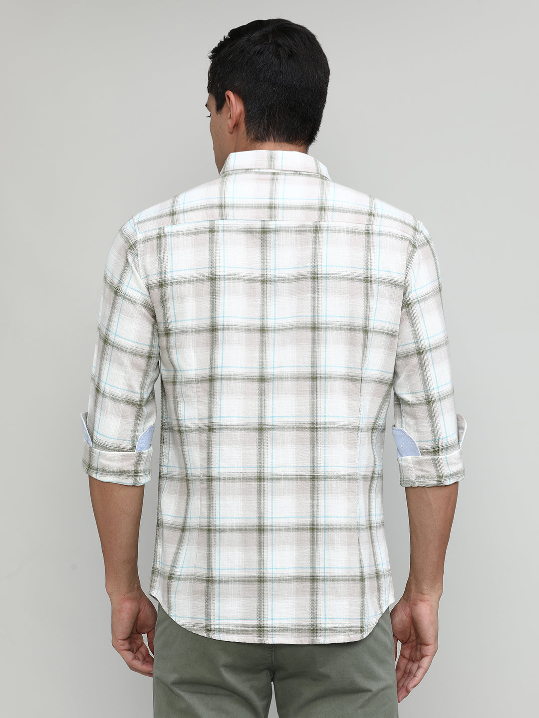 Beige Slim Fit Premuim Cotton Checks Shirt With Button Down Collar