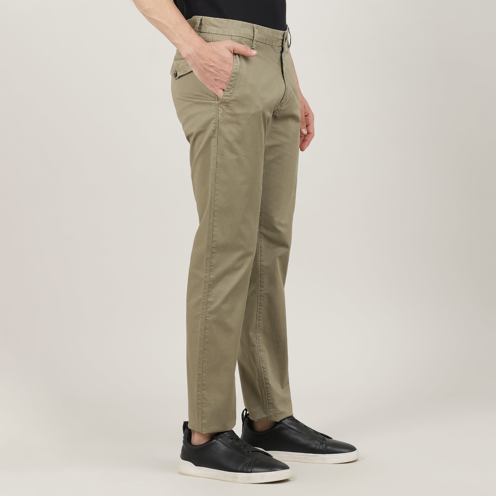 British Khaki Cotton Trousers Slim Tapered Fit