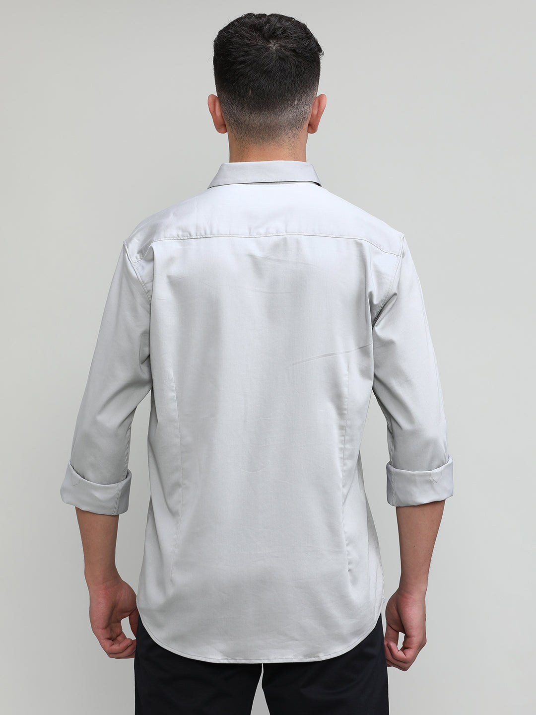 Grey Slim Fit Premium Satin Cotton Lycra Solid Shirt-SS25
