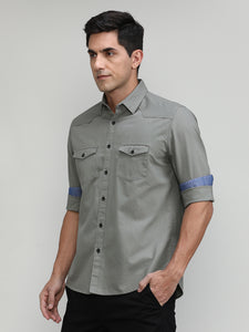 Troops Slim Fit Premuim Cotton Solid Shirt With Bone Collar & Double Pocket