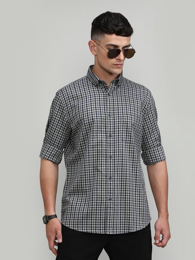 Exclusive Purple Collection Black Slim Fit Premium Cotton Checks Shirt
