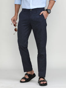 Eclipse Blue Cotton Trousers Slim Tapered Fit