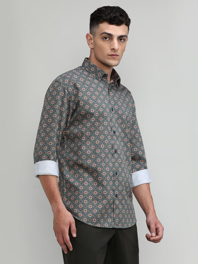 Exclusive Purple Collection Orange Slim Fit Printed Premium Cotton Shirt