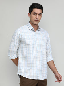Sky Slim Fit Premuim Cotton Checks Shirt With Button Down Collar & Pocket