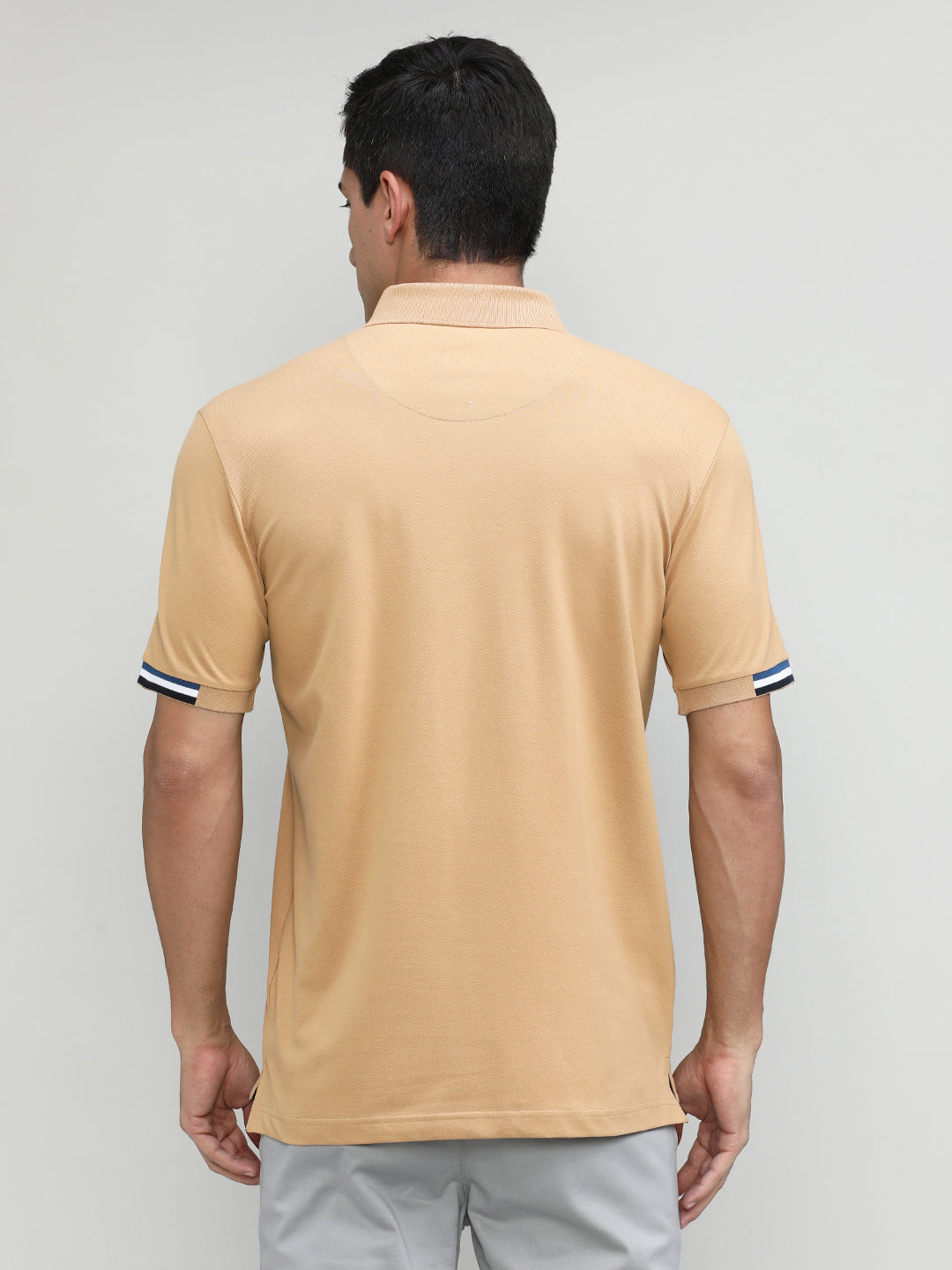 Khaki Pique Cotton Lycra Solid Polo T-shirt