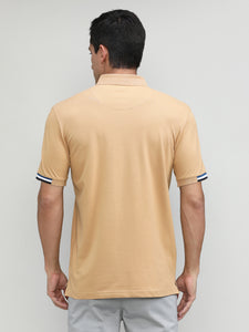 Khaki Pique Cotton Lycra Solid Polo T-shirt