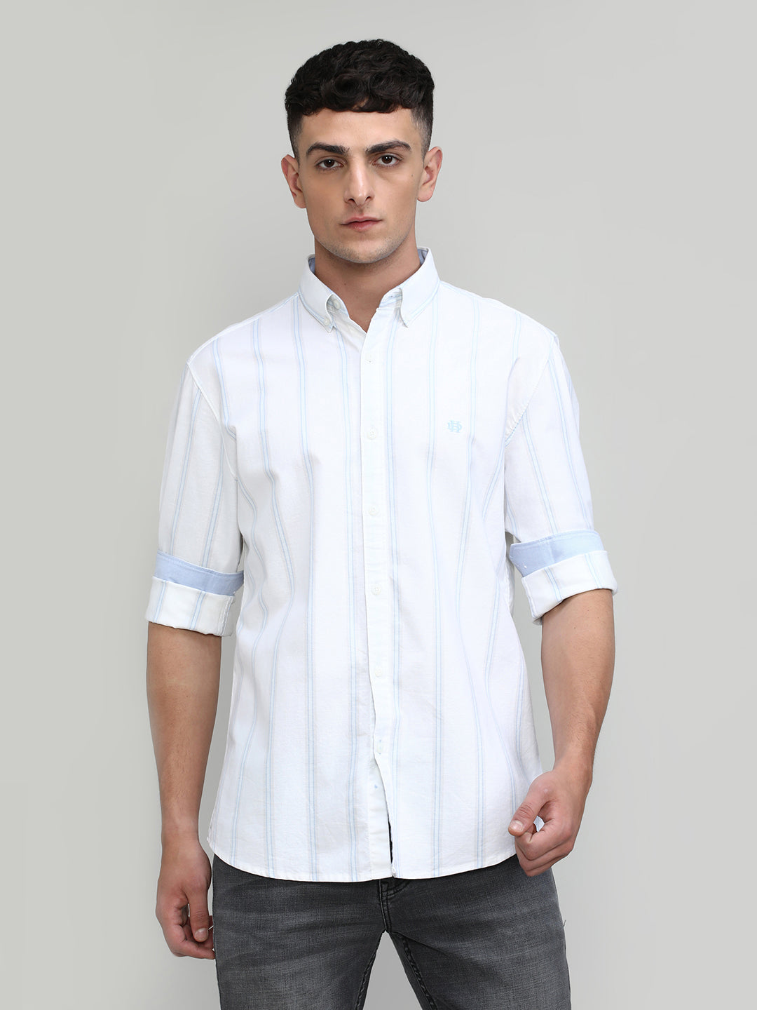 Snow Slim Fit Premium Cotton Lycra Stripe Shirt