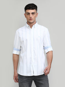 Snow Slim Fit Premium Cotton Lycra Stripe Shirt