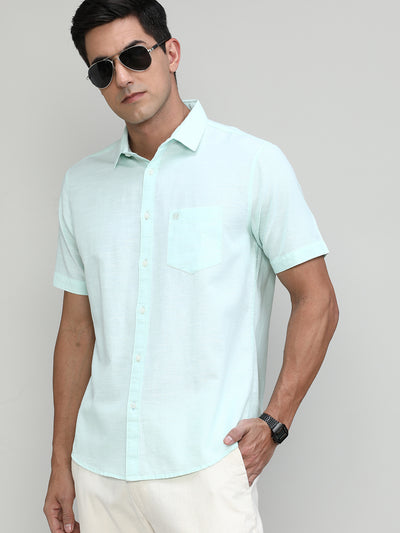 Pistachio Slim Fit Premuim Cotton Solid Shirt With Regular Collar & Pocket