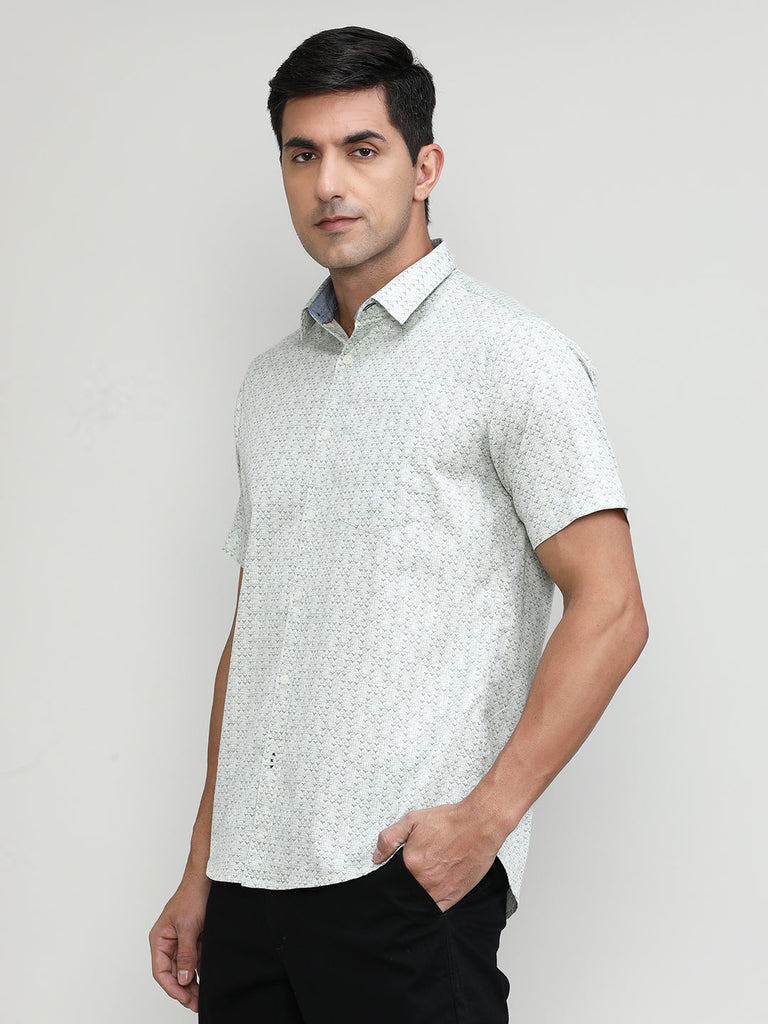 Light Olive Slim Fit Premium Cotton Printed Shirt With Pocket